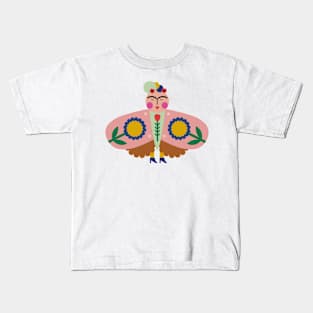 Cute colorful Frida kahlo feminist butterfly and summer flowers Kids T-Shirt